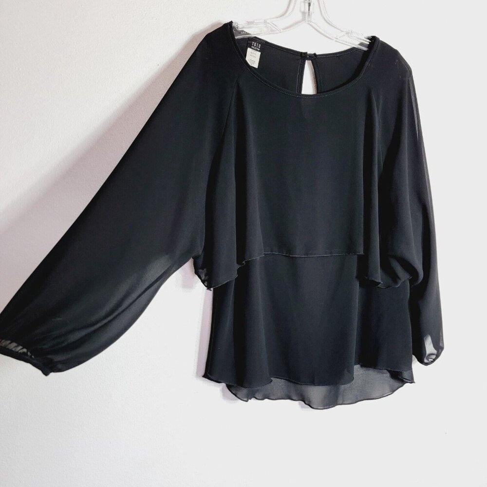 Toto Collection Black Layered Top Plus‎ Size 1X Balloon Sleeve Pullover